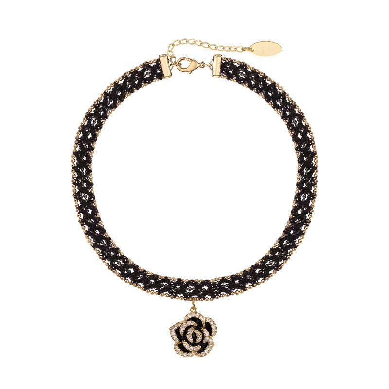 Unique Gothic Black Choker Necklace For Women With Floral Rose And Heart Design