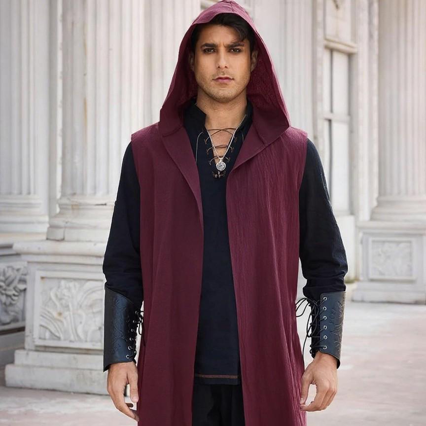Capa con Capucha Medieval Renacentista Chaleco sin Mangas de Caballero Vikingo para Halloween o Representaciones Teatrales