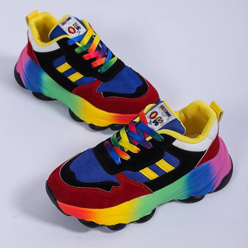 Plus Size Daddy Shoes Colorful Couple Lace-Up Versatile Student Flat Casual Sneakers