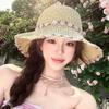 Sunscreen Flower Lafite Straw Hat Wide Brim Summer Beach Hat Portable Beachside Sun Hat  Outdoor