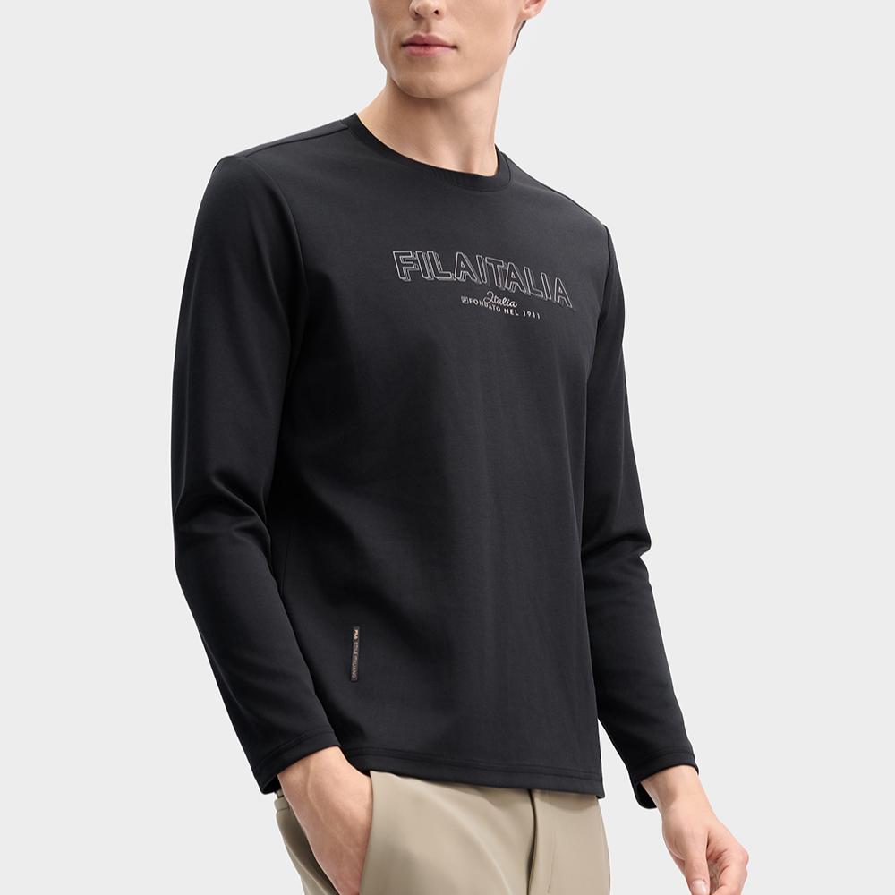 FILA White Casual Comfortable Knit Pullover Long Sleeve T-Shirt Men Tops Black F11M513208F-BK