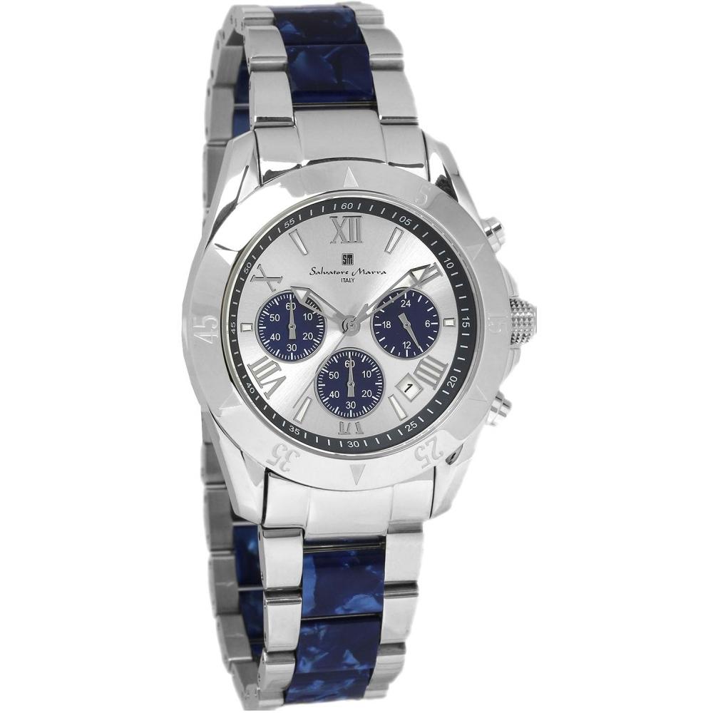 [Salvatore Mara] Ceas Salvatore Marra Bărbați Cronograf Curea Combinată Acetat Model Limitat Aniversar 20 Clasament Marcă Ceas Cadou SM23105-SSWH