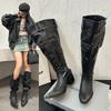Fashion New Popular Shoes for Women  Knee High Boots Red Black White Tall Boots Woman Pleated Low Heel Casual Leather Female Long Shoes