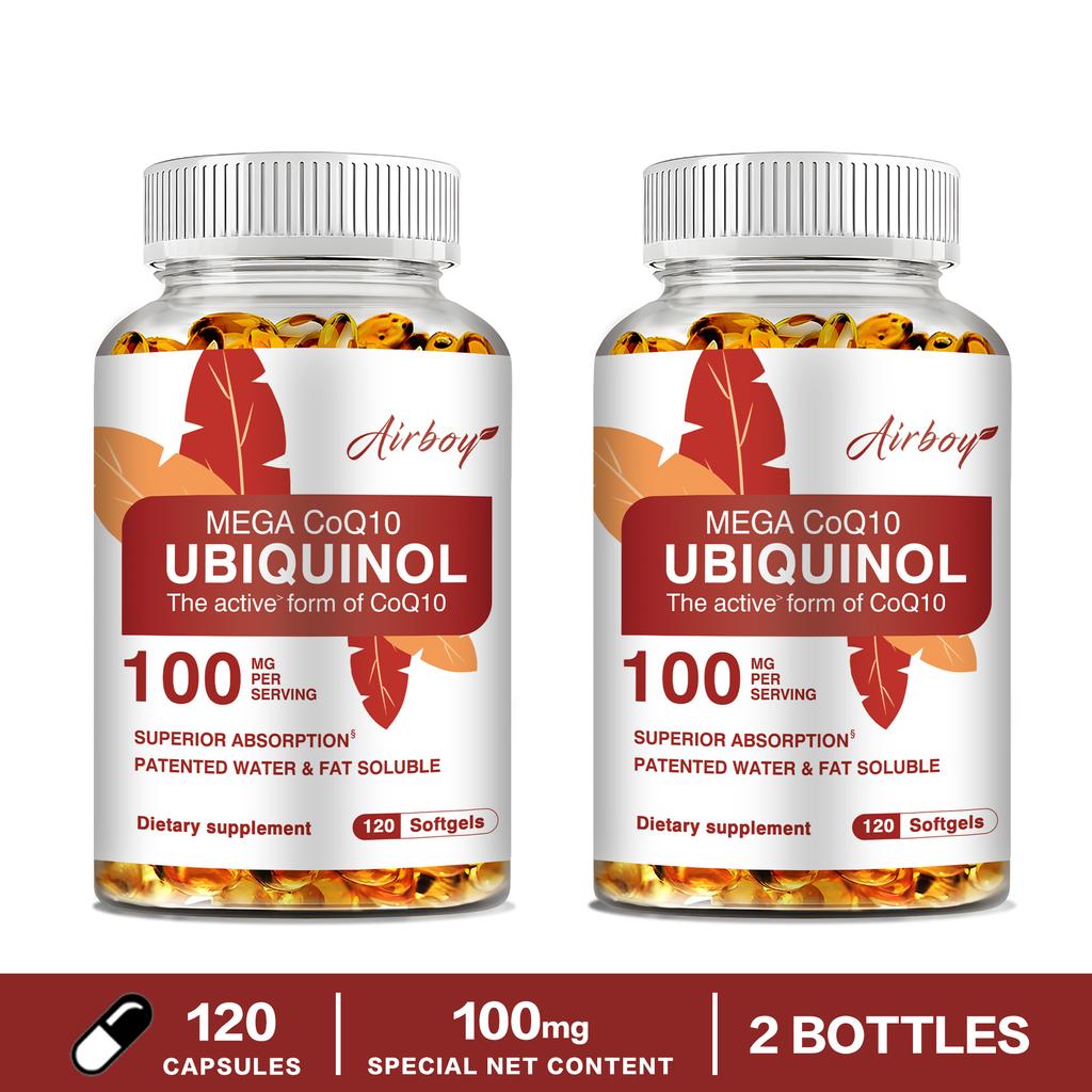 Airboy Ubichinol CoQ10 100mg Weichkapseln 120 Stück — Tägliches Wohlbefinden, Antioxidativer Schutz, Nährstoffunterstützung