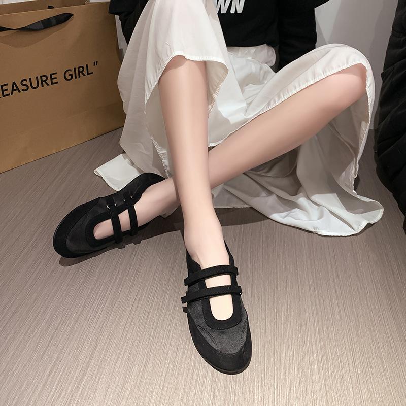 Za Velcro Casual Shoes Women'S Spring Retro Ballet Shoes Mary Jane Red Inner Height-Increasing Flat Shoes