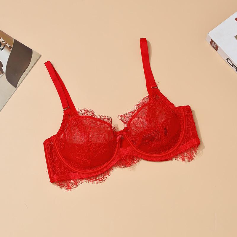 

Бюстгальтер во французском стиле для женщин с кружевными краями, собранный, сексуальный и предотвращающий провисание 38/85D красный