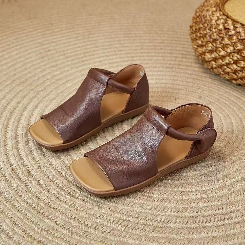 2026 Sommer Neue Außenhandels Britischer Stil Handgemacht Klettverschluss Offene Zehen Sandalen