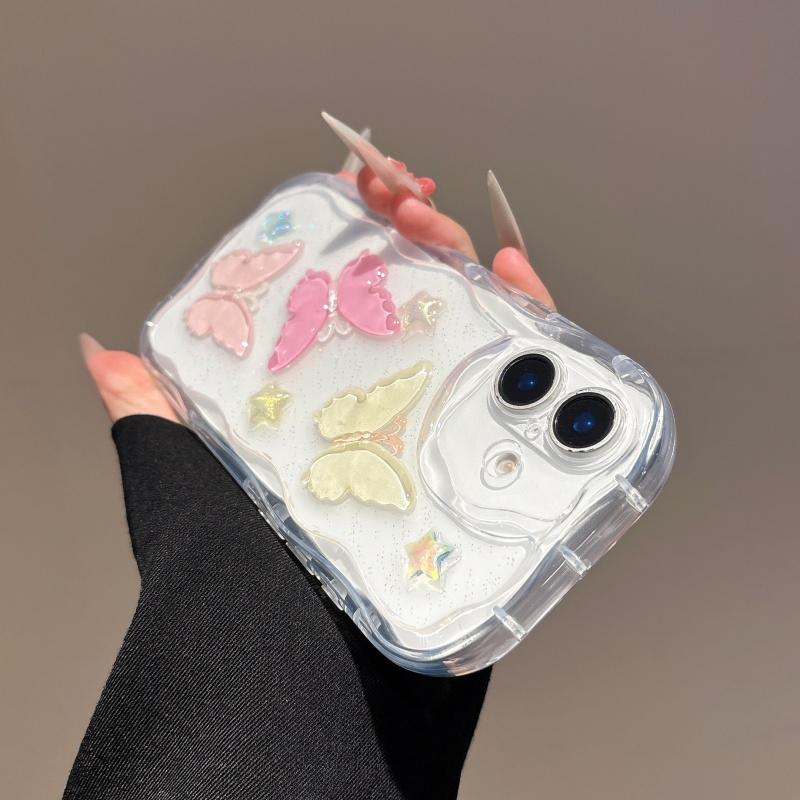 Luxury Cream Drop Glue Handmade 3D Butterfly Case for iPhone 16 Pro Max 15 14 Plus 13 12 Pro 11 Shock Protection Cover