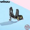 WOSTU 100% 925 Silver Cute Kitty Black Cat Charms Animal Bead for Women Fit DIY Bracelet Necklace Jewelry Gift