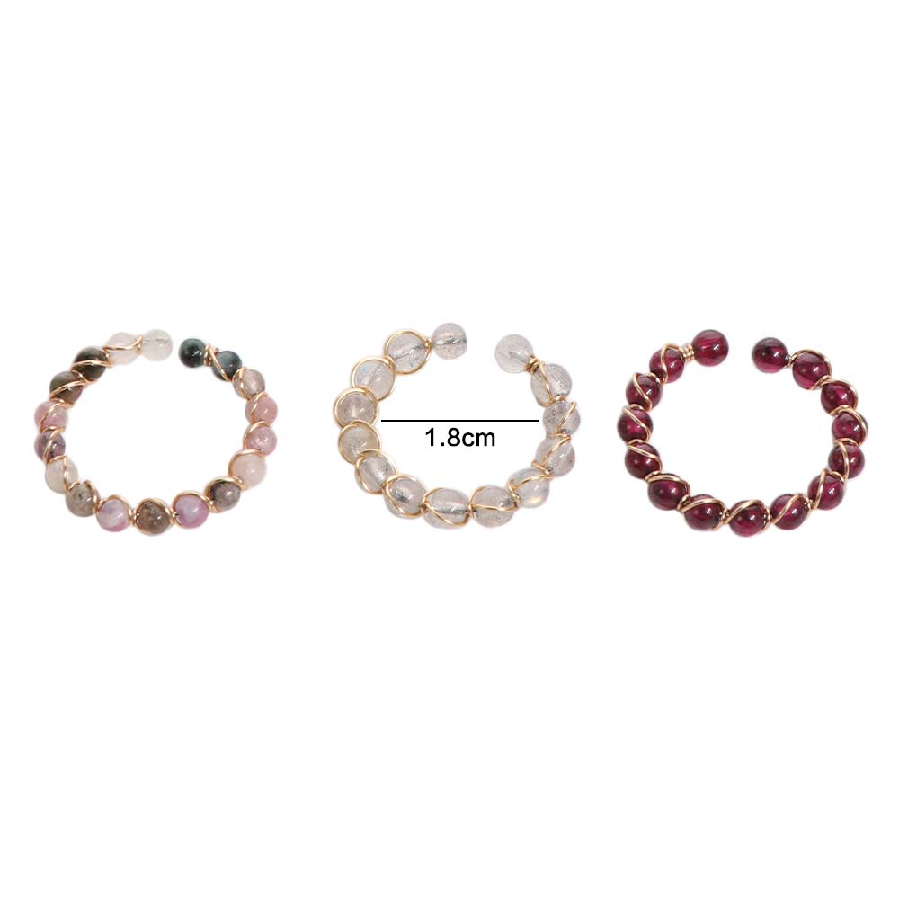 3PCS Finger Jewelry Round Bead Ring Adjustable Opening Ring Vintage Colorful Beads Ring  Girl