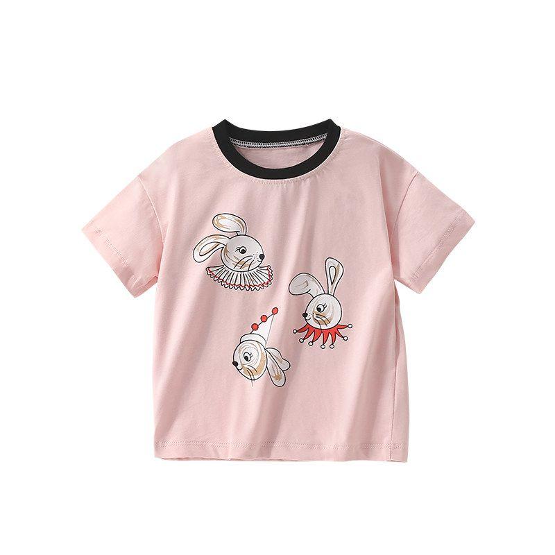 2025 Summer New Style Girls' Short-Sleeved T-Shirt Pure Cotton Children's Top Girl Cartoon Half-Sleeve Children's Clothing Export Base Shirt