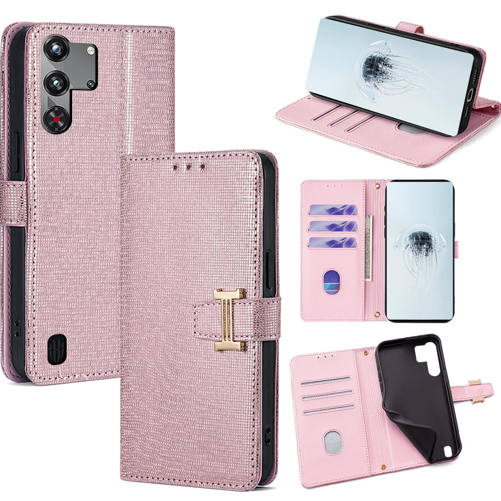 For ZTE Nubia Red Magic 10 Pro 5G Case Metal I-Buckle PU Leather Wallet Phone Cover