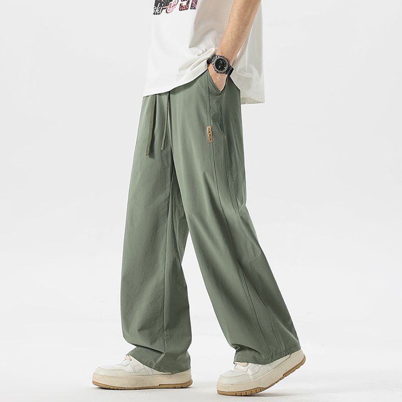 Summer Thin Men's Straight Tube Loose Ice Silk Wide Leg Casual Pants Breathable Jogging Fitness Baggy Casual Pants