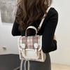 Mochila com Grade e Laço Bolsa de Mão PU para Adolescentes Bolsa Escolar Criativa Feminina Bolsa Transversal Presente