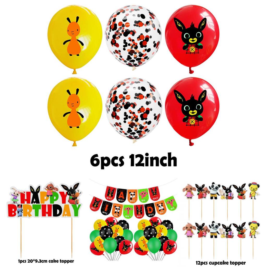 Colorful Bing Bunny Birthday Party Supplies Decor Featuring Happy Balloon Banner And Cupcake Topper