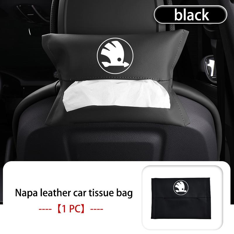 AAFO1 Car Armrest Box Seat Back Hanging Tissue Bag Cover Tissue Storage Accessories For Skoda Kamiq Karoq Octavia 2 3 Rapid Scala Kami