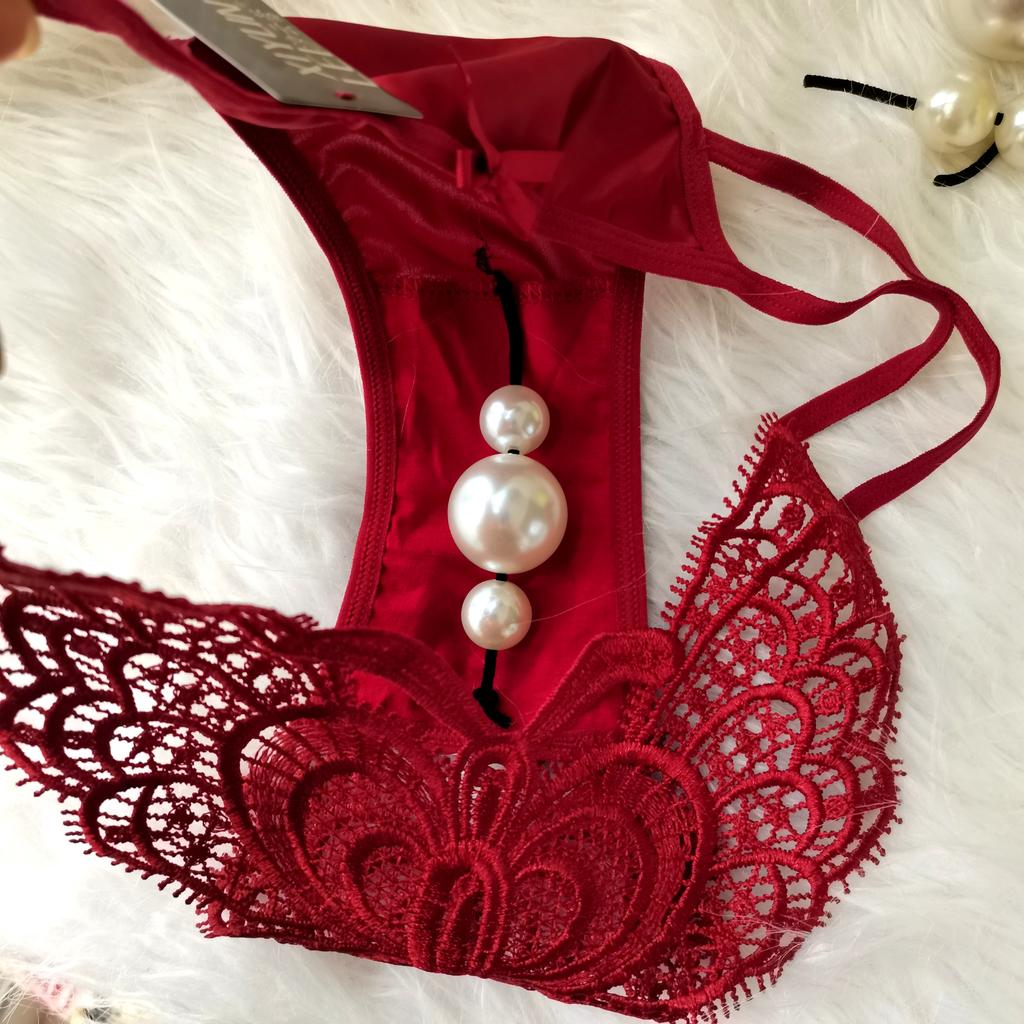 Imitation Pearl Underwear with Massage Beads Sexy Thong Panties for Women Tighten Briefs Comfortable Wear