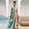 2023 Boho Gedruckt Lose Strand Kleid Casual V-ausschnitt Batwing Sleeve Side Split Maxi Kleider Frauen Sommer Kleidung Lange Kaftan Q1126