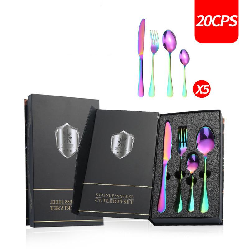 16pcs 20pcs 24pcs Stainless Steel Tableware Set Rainbow Dinnerware Knife Fork Coffee Spoon Cutlery Western Dinner Hotel Flatware