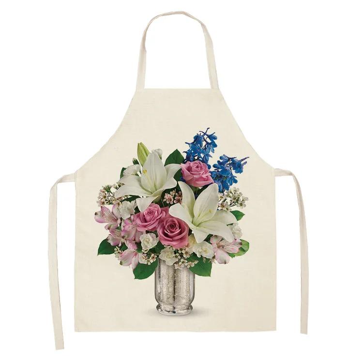 Printed color apron Home Cooking Baking Kitchen anti-stain and anti-oil  linen adult bib household cleaning tools