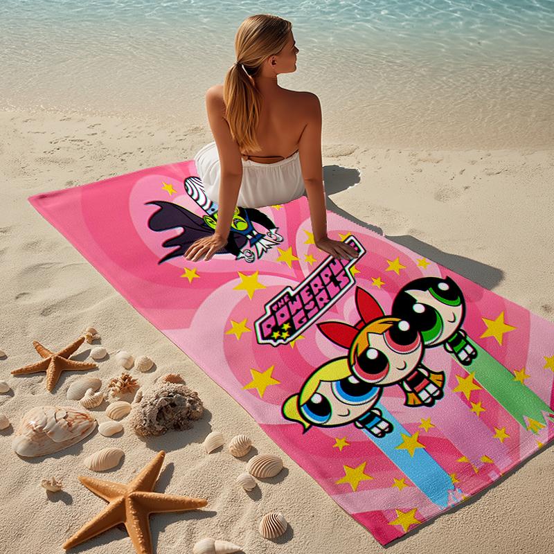 proof beach towel with a The Powerpuff Girls2 pattern - soft,absorbent,quick-drying,machine washable - perfect for swimming,camping,bathing