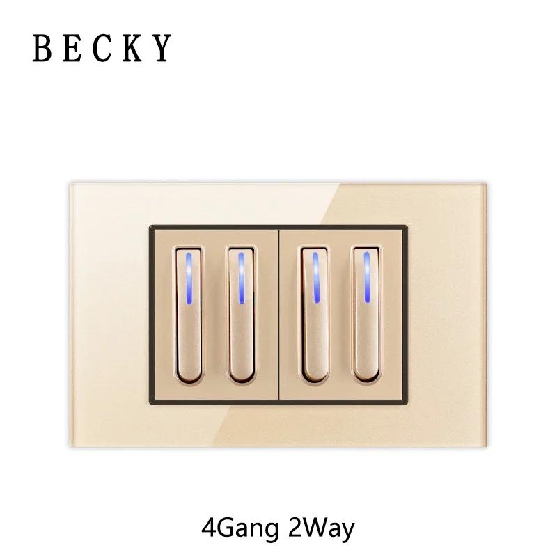 118 Type Gold Piano Key Tempered Glass Reset Switch Fashionable Switch Socket Universal Socket Home Hotel Office Decoration