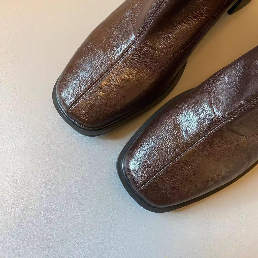 Silent-Sole High-Heeled Stretch Ankle Boots: Retro Chunky Style for Urban Autumn/Winter Commutes