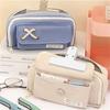 Canvas Pencil Pouch Three-layer Stationery Holder Box Multifunction Pen Bag  Stationery Supplies