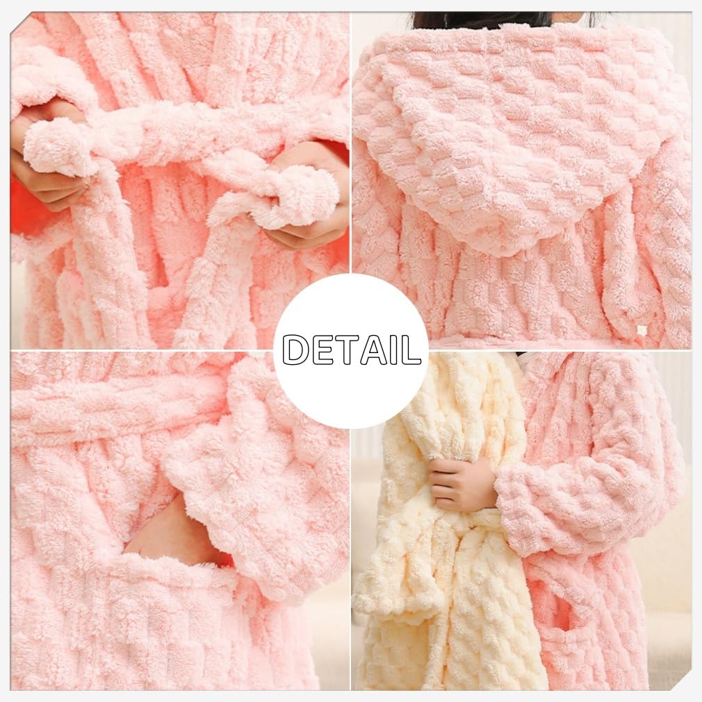 MARBEINE Kids' Bathrobe, Towel Fabric Pajamas for Boys and Girls, Solid Color, Junior, Open-Front, Bath Towel, Soft and Fluffy, Loungewear for Kids