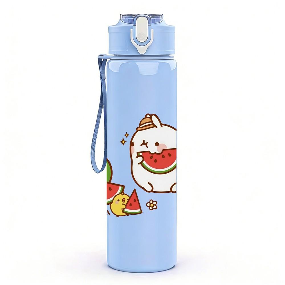 1PC Watermelon Slice Cute Cartoon Print 750ml Color Plastic Sports Water Bottle Leakproof Flip Straw Lid Suitable for Sports Office Home Use
