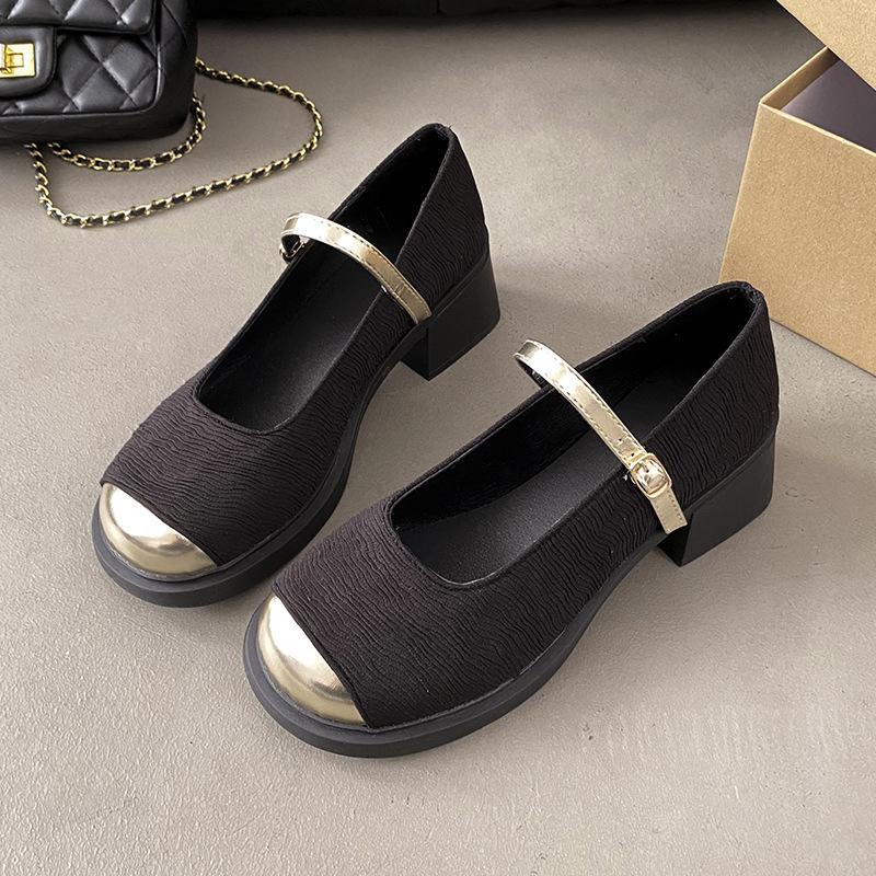 

Женские туфли Мэри Джейн лето и осень новые популярные туфли-лодочки Сяосян женские универсальные на толстом каблуке вечерние туфли 39 чёрный