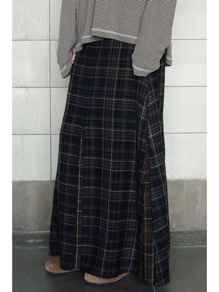 Viaplan Korean Autumn/Winter Elegant Retro Plaid Wool A-line Skirt