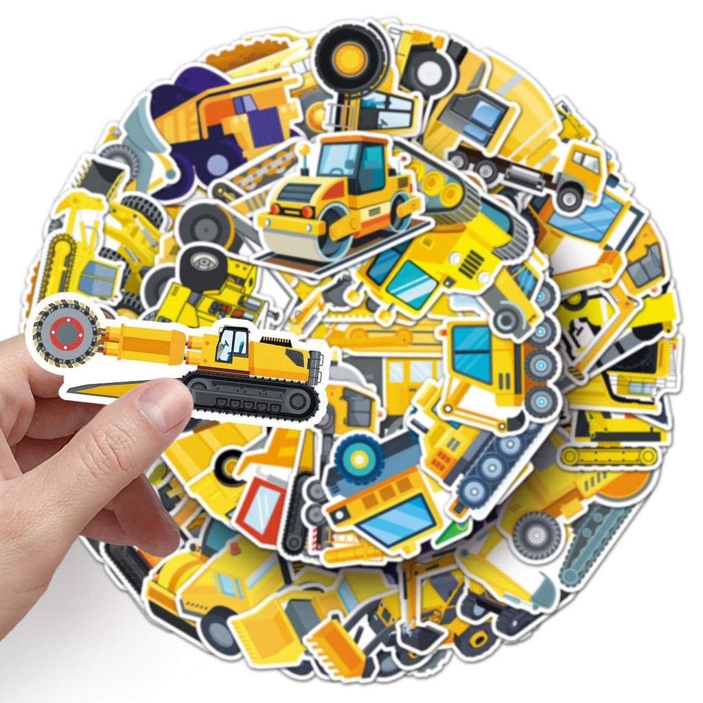 50pcs Cartoon Construction Vehicle Stickers for Kids - Graffiti Decor for Phone, Suitcase, Toys