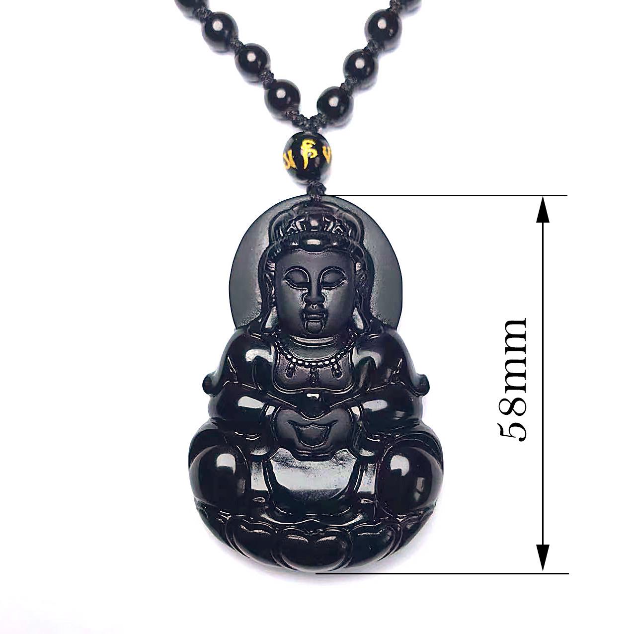 Obsidian Guan Yin Pendant - Men s Bodhisattva Guardian Necklace