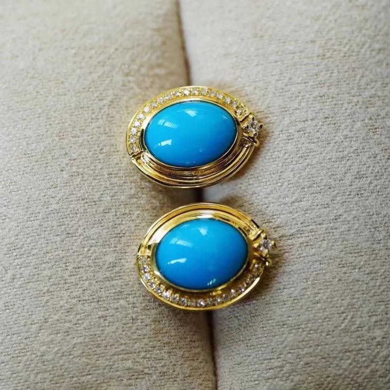 Neue in retro elegante oval blau ohrringe stud Erweiterte stil intarsien mit diamanten und türkis ohrringe für frauen bankett schmuck