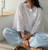 2024 Summer Women's Casual Solid Color Embroidered Cutout Mid-Sleeve T-Shirt