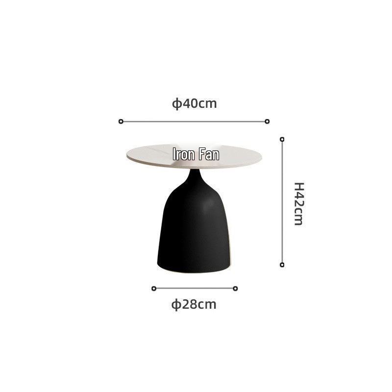 Modern Minimalist Round Side Table - Small Coffee/Sofa Table with Wrought Iron Storage Cabinet