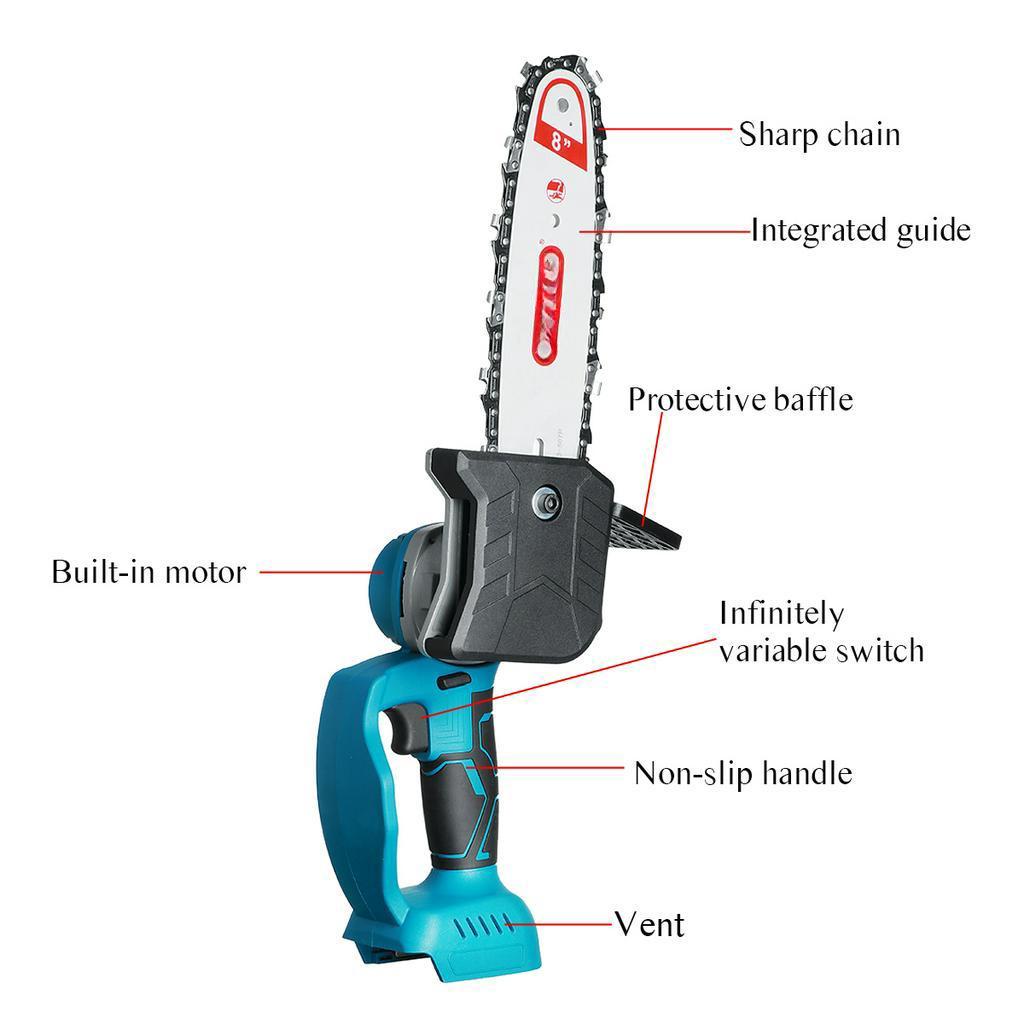 8 Inches Brushless Cordless Electric Chainsaw Pruning Saw Rechargeable Woodwork Cutter Garden Logging for 18-21V Battery