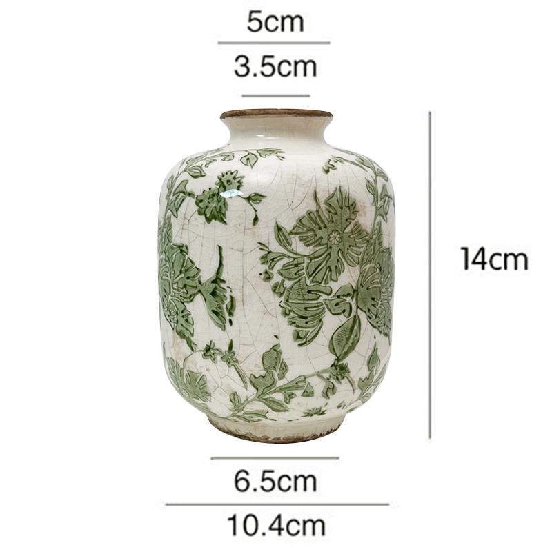 

Винтажная ваза в лесном стиле с глазурью старого растрескивания льда и узором зеленых листьев, классическое керамическое украшение вазы для водной культуры, для дома, для рабочего стола