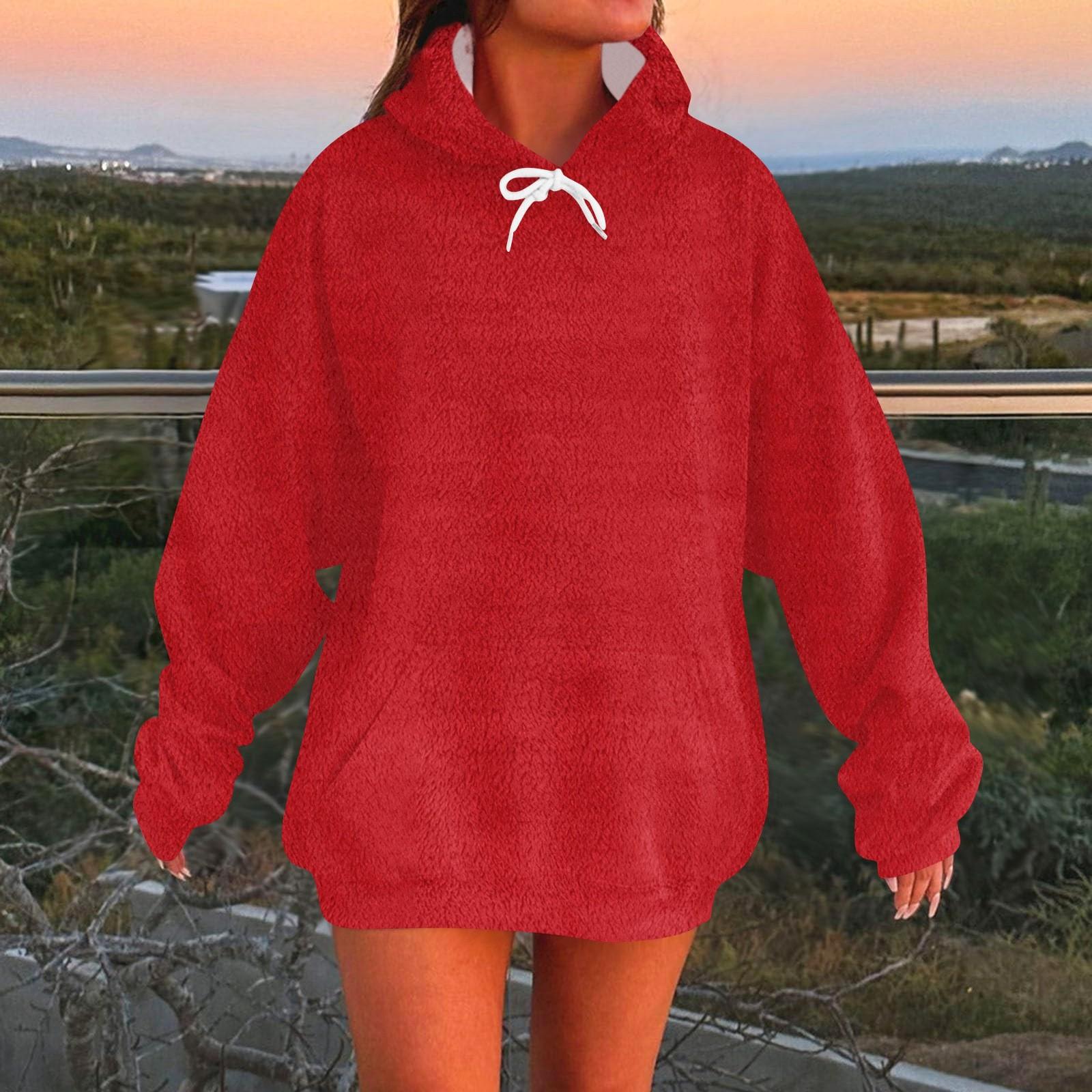 

Женская модная повседневная толстовка с длинным рукавом и капюшоном, однотонная толстовка M красный