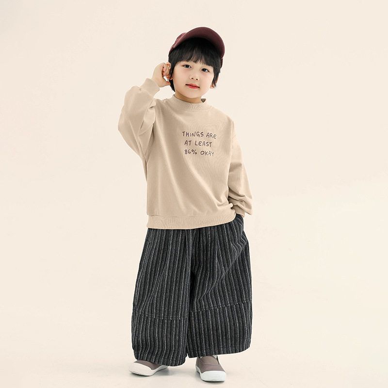 Children s Clothing Boys  Letter Rowen Sweatshirt Spring and Autumn Children s Korean Style Round Neck Pullover Loose Top for Young Children Apricot color 100