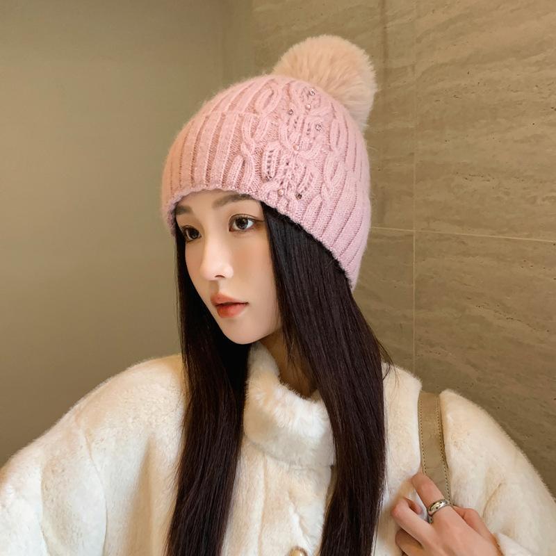 Cold and Warm Hairball Knitted Hat Women Outdoor Windproof Velvet Versatile Ear Protector Wool Hat Winter New