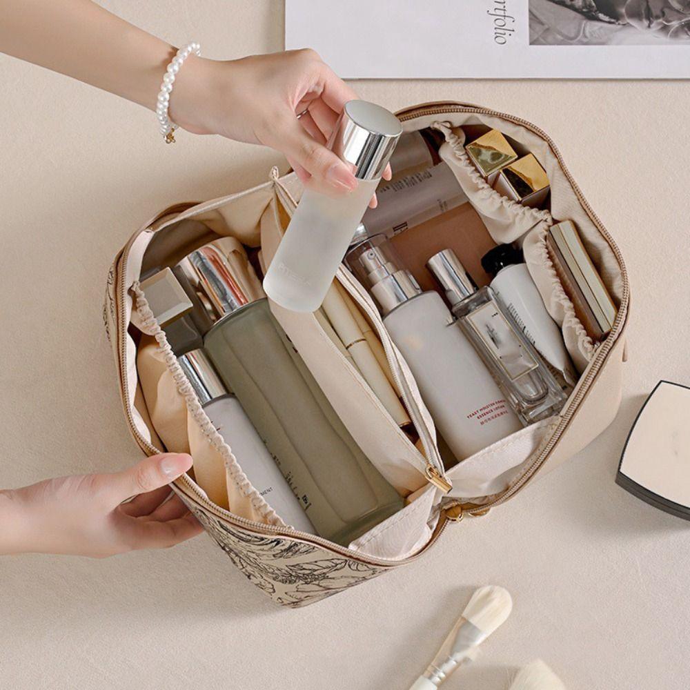 Large Capacity Pu Makeup Pouch Square Storage Toiletry Bag Retro Pillow Cosmetic Bag Travel
