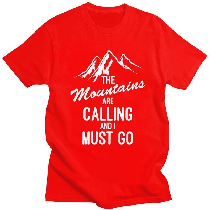 

The Mountains Are Calling T Shirts Men Pure Cotton Tees Fathers Day Gift Camping Adventure Tshirt ShortSleeve Tshirt Clothing S