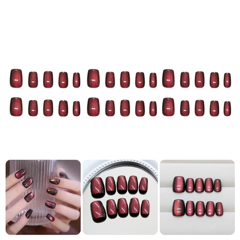 Quick And Stylish Cats Eye Short Nail Set 30pcs Press On Nail Full Cover False Nail Manicure For Party or Daily Wear