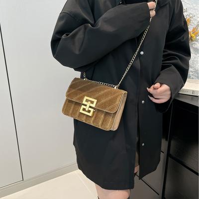 Vintage Crossbody/Shoulder Bag  Velvet  Twist Lock Flap Closure & Chain Strap Perfect for Commuting & Daily Use