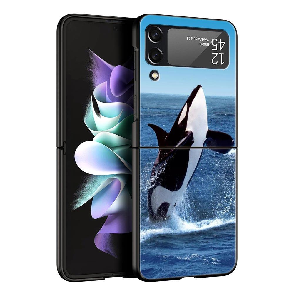 Orca ocean lovely killer whale Phone Case For Samsung Galaxy Z Flip3 Flip4 Flip5 PC Shell For Z Flip 3 4 5 Hard Folding Cover