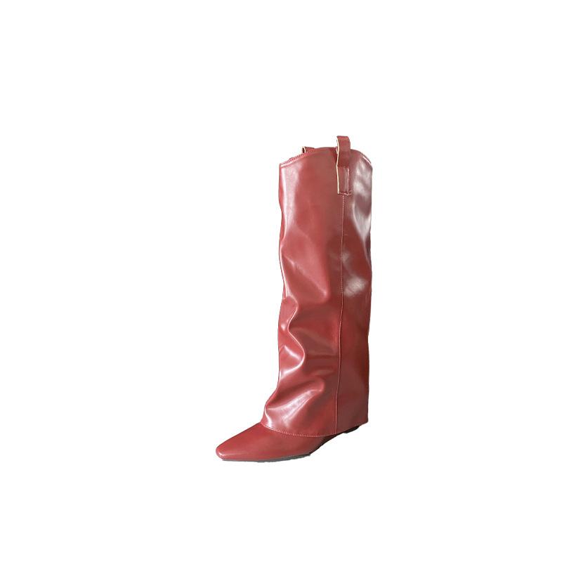 Autumn and winter new pointed wedge heel high flat bottom thin French fashion sexy beautiful women's boots