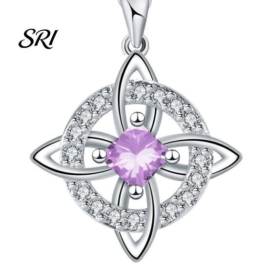 Witch Knot Necklace Celtic Witches Birthstone Sparkling Symbol Birth Month Stone Wiccan Spiritual Jewelry Gift for Women Mom Wife Girlfriend