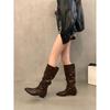 Beige Coarse Heel Pointed Pile Boots Boots Women's Shoes Winter Medium Tube Skinny Knight Boots